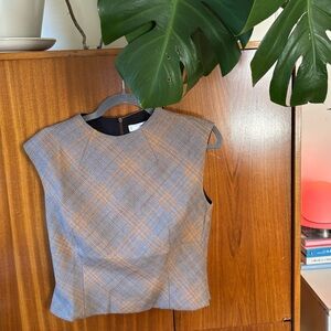 Mango Plaid Sleeveless Sheath Top in Gray and Tan